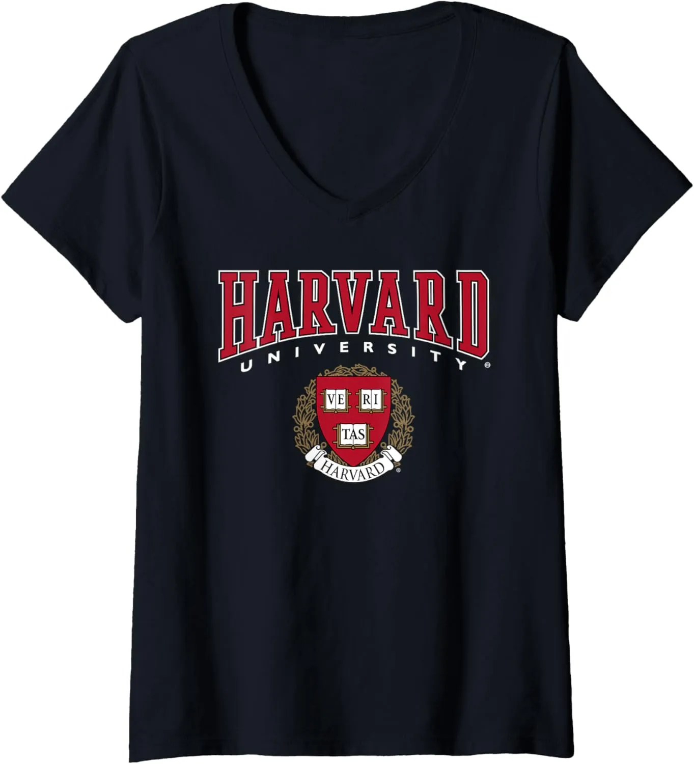Womens Harvard University Red Veritas Crest V-Neck T-Shirt