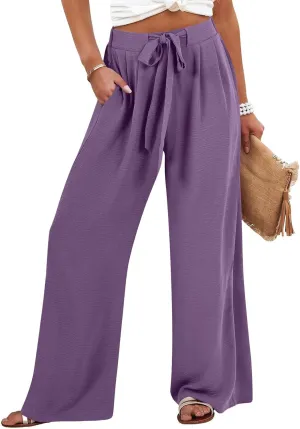 Womens High Waisted Wide Leg Drawstring Pants Office Elegant Fit Stretch Waistband Trousers Evening Party Casual Pant