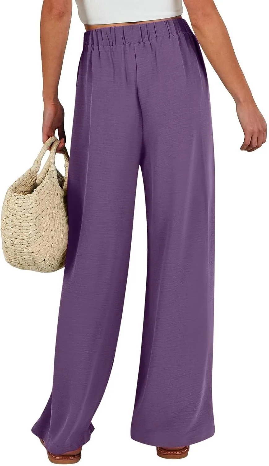 Womens High Waisted Wide Leg Drawstring Pants Office Elegant Fit Stretch Waistband Trousers Evening Party Casual Pant