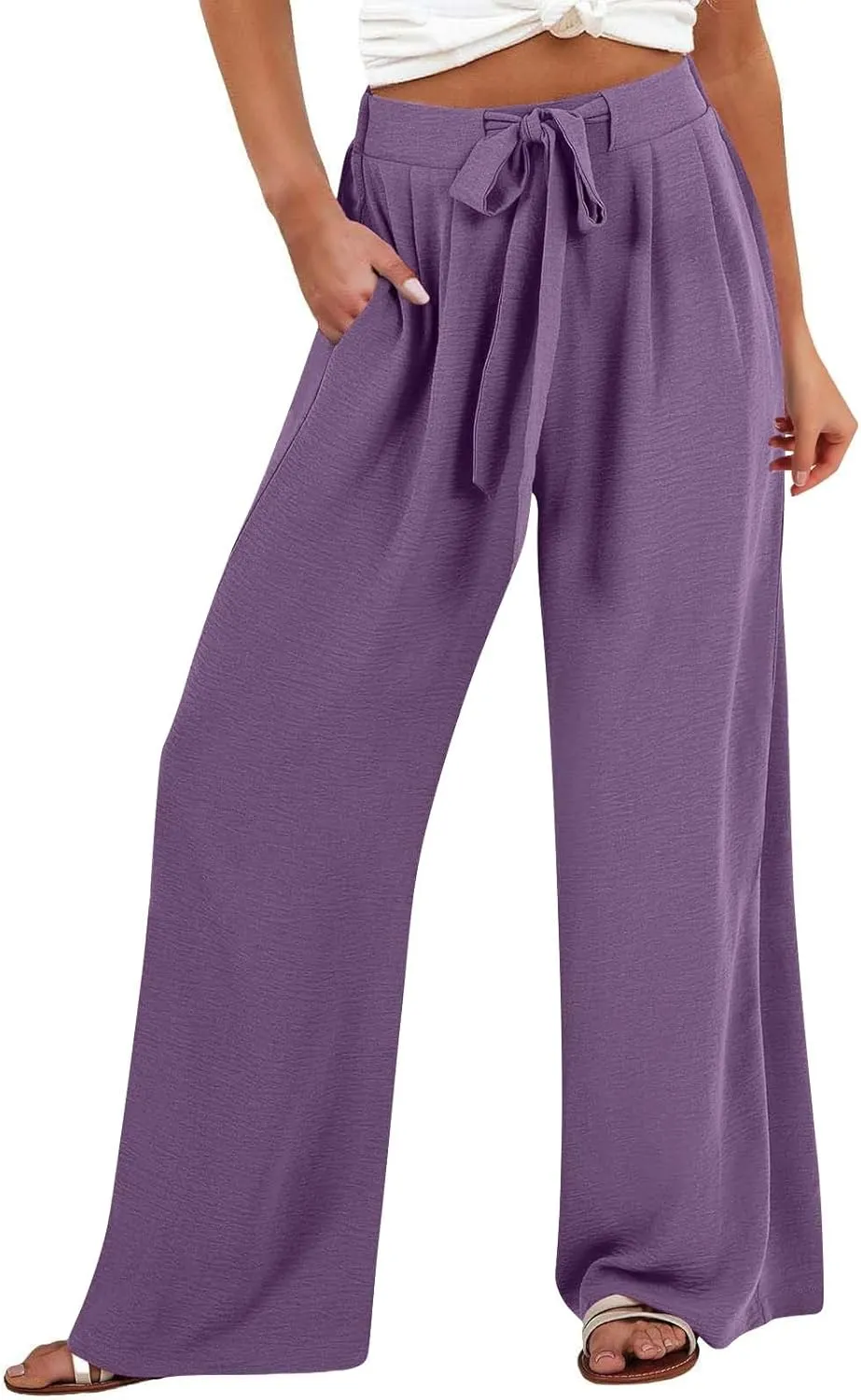 Womens High Waisted Wide Leg Drawstring Pants Office Elegant Fit Stretch Waistband Trousers Evening Party Casual Pant