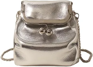 Women’s Kiss Lock Shoulder Bag, Leather Bucket Shaped Holder Pocket Crossbody Bag, Mini Lightweight Cell Phone Satchel Pouch