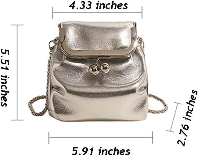 Women’s Kiss Lock Shoulder Bag, Leather Bucket Shaped Holder Pocket Crossbody Bag, Mini Lightweight Cell Phone Satchel Pouch