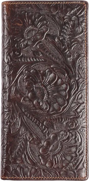 Womens Ladies Genuine Leather Wallet Long Embossing Bifold Wallet Clutch Purse (Coffee)