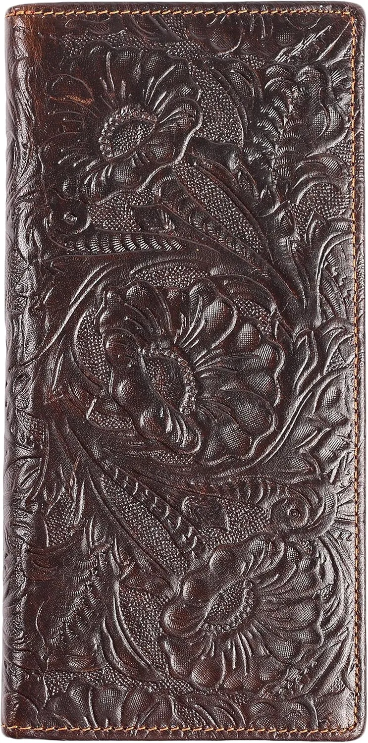 Womens Ladies Genuine Leather Wallet Long Embossing Bifold Wallet Clutch Purse (Coffee)