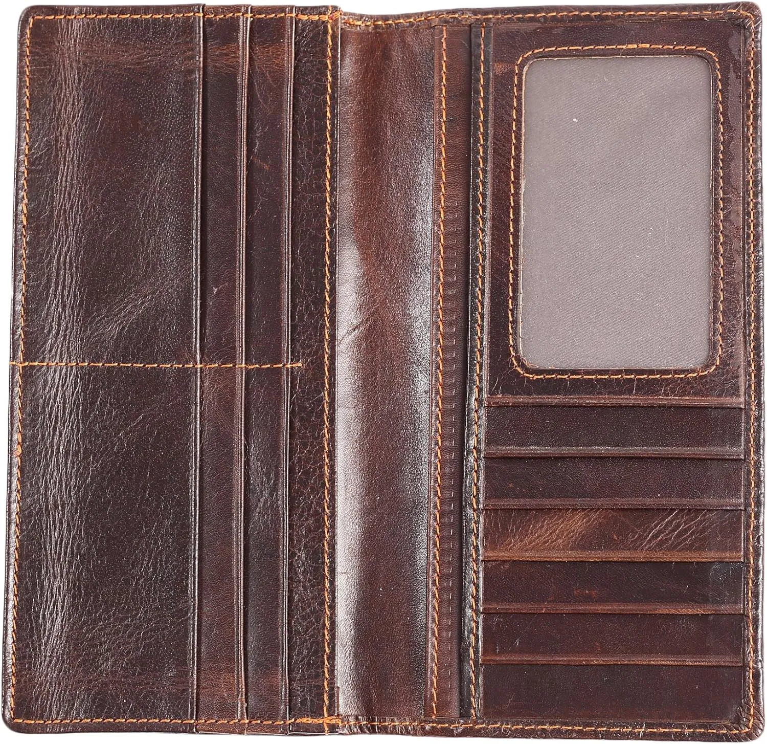 Womens Ladies Genuine Leather Wallet Long Embossing Bifold Wallet Clutch Purse (Coffee)