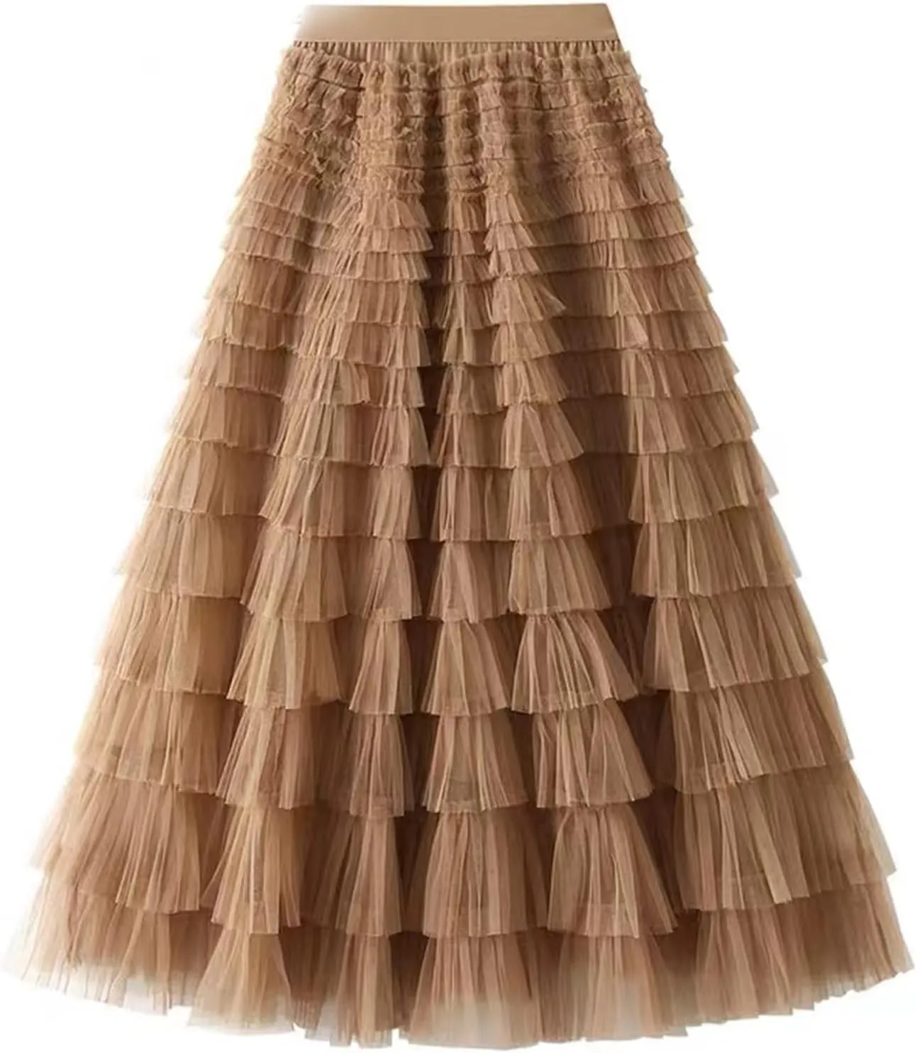 Women’s Layered Ruffles Tulle Skirt Pleated High Waist Fluffy Maxi Skirt Fairy Cake Dress Long Tutu Party Skirt