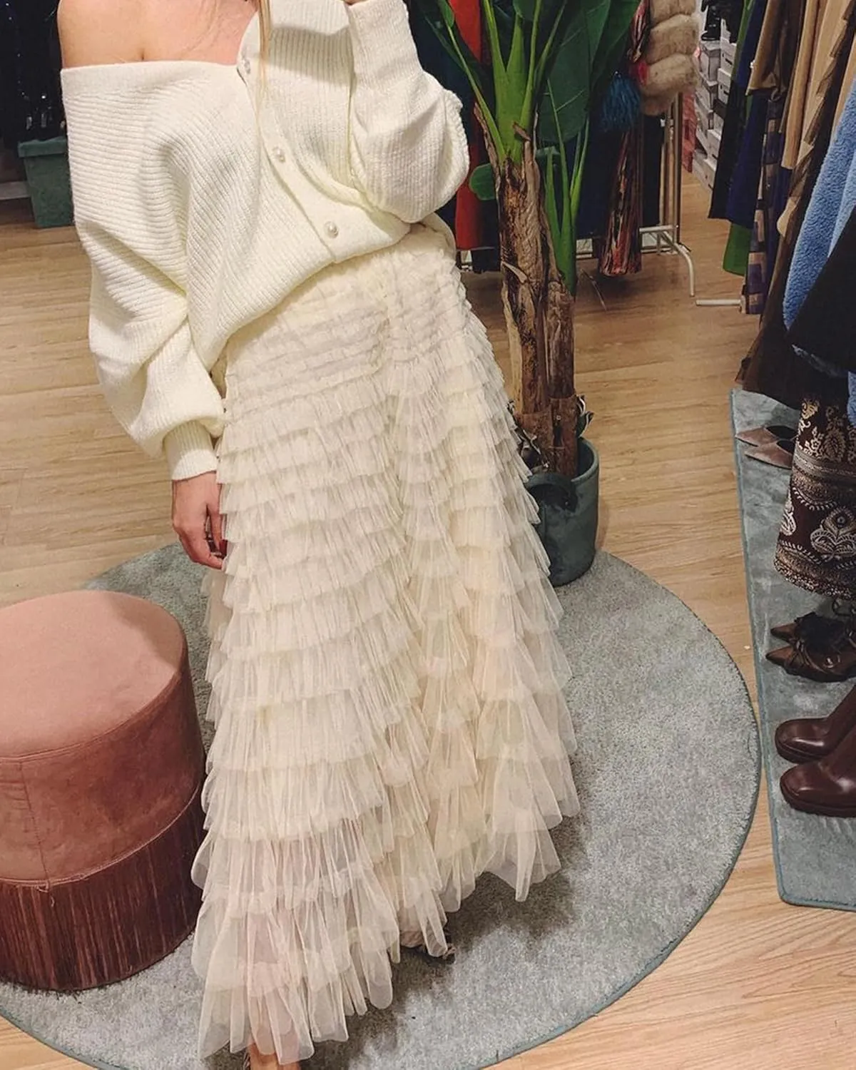 Women’s Layered Ruffles Tulle Skirt Pleated High Waist Fluffy Maxi Skirt Fairy Cake Dress Long Tutu Party Skirt
