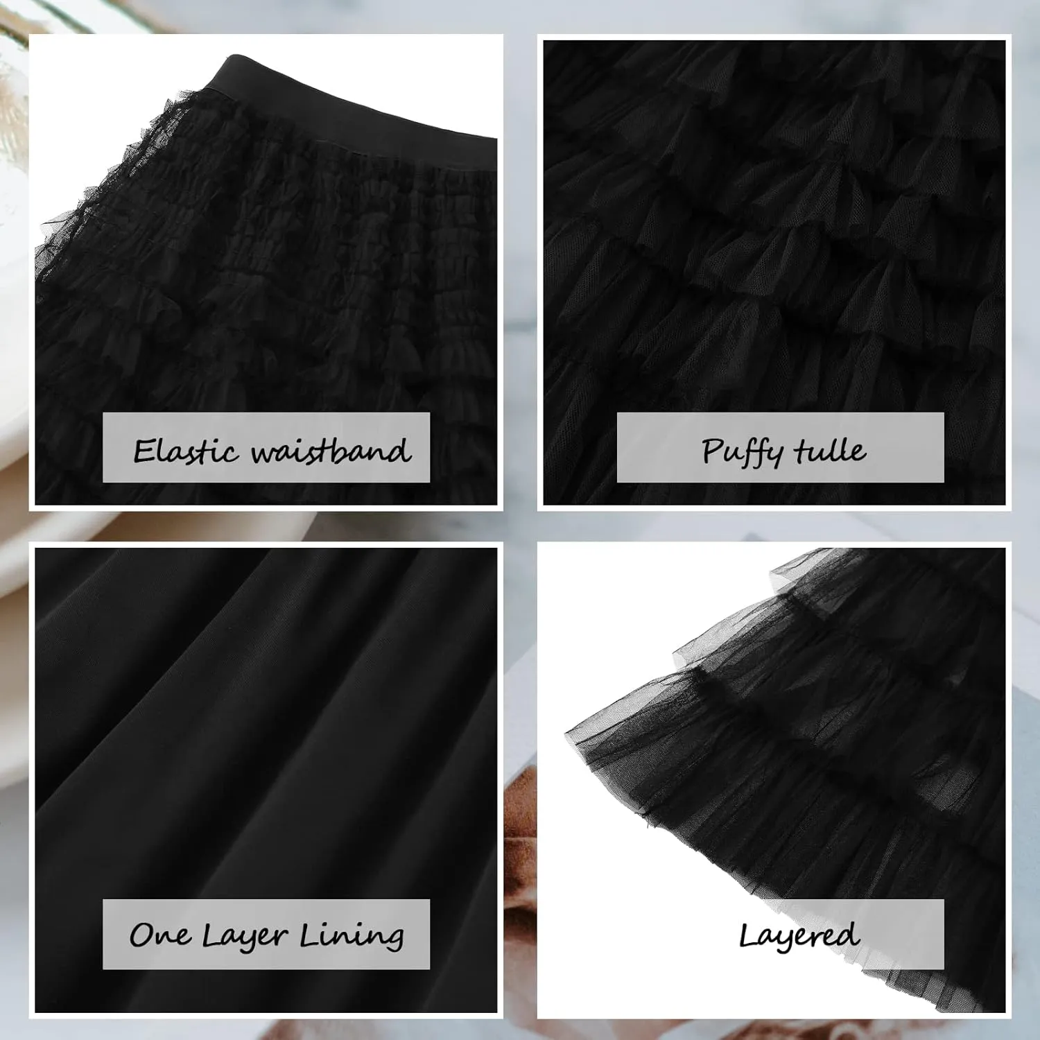 Women’s Layered Ruffles Tulle Skirt Pleated High Waist Fluffy Maxi Skirt Fairy Cake Dress Long Tutu Party Skirt