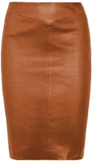Women's Leather Skirt Genuine Soft Lambskin Leather Below-Knee Skirt Black, Red, Brown, White