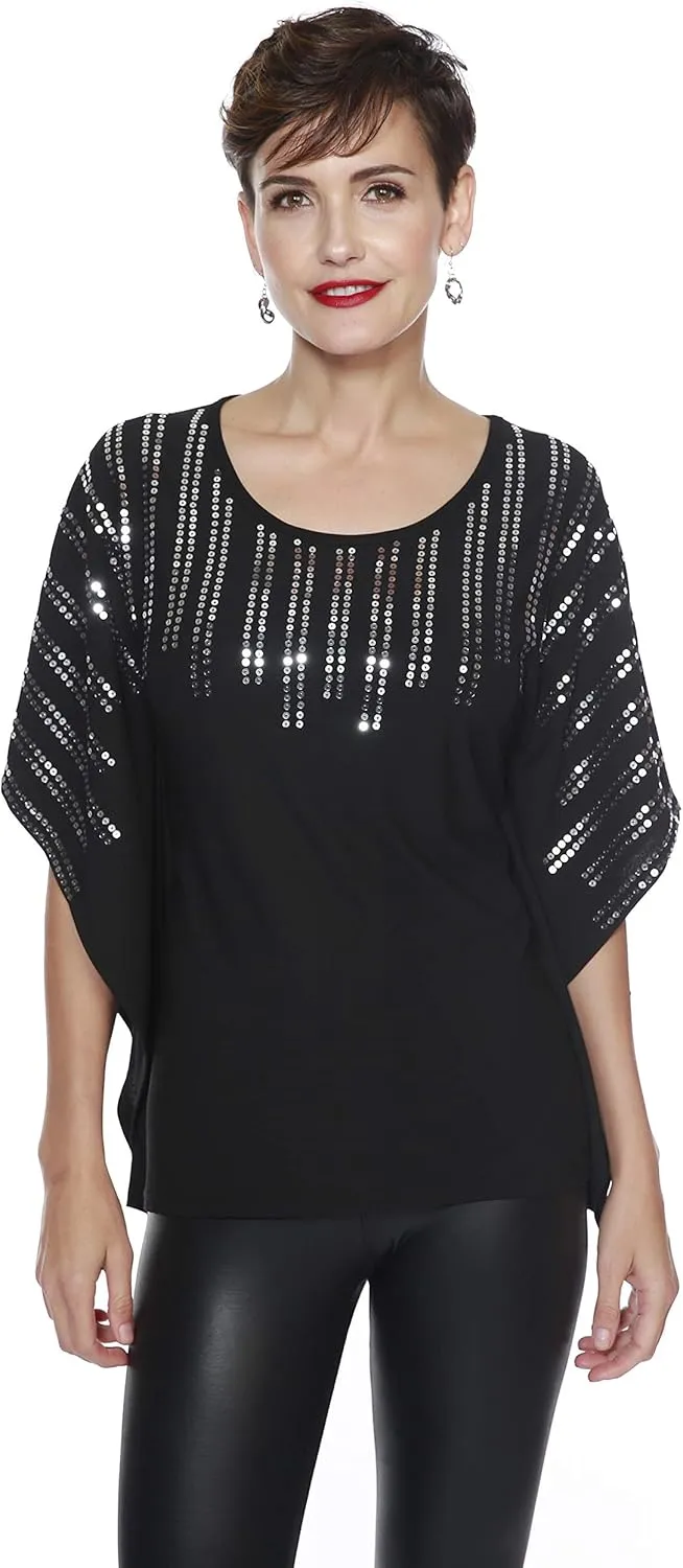 Womens Lightweight Sequin Top Sequin Poncho for Women Dressy Ladies Sparkly Tops