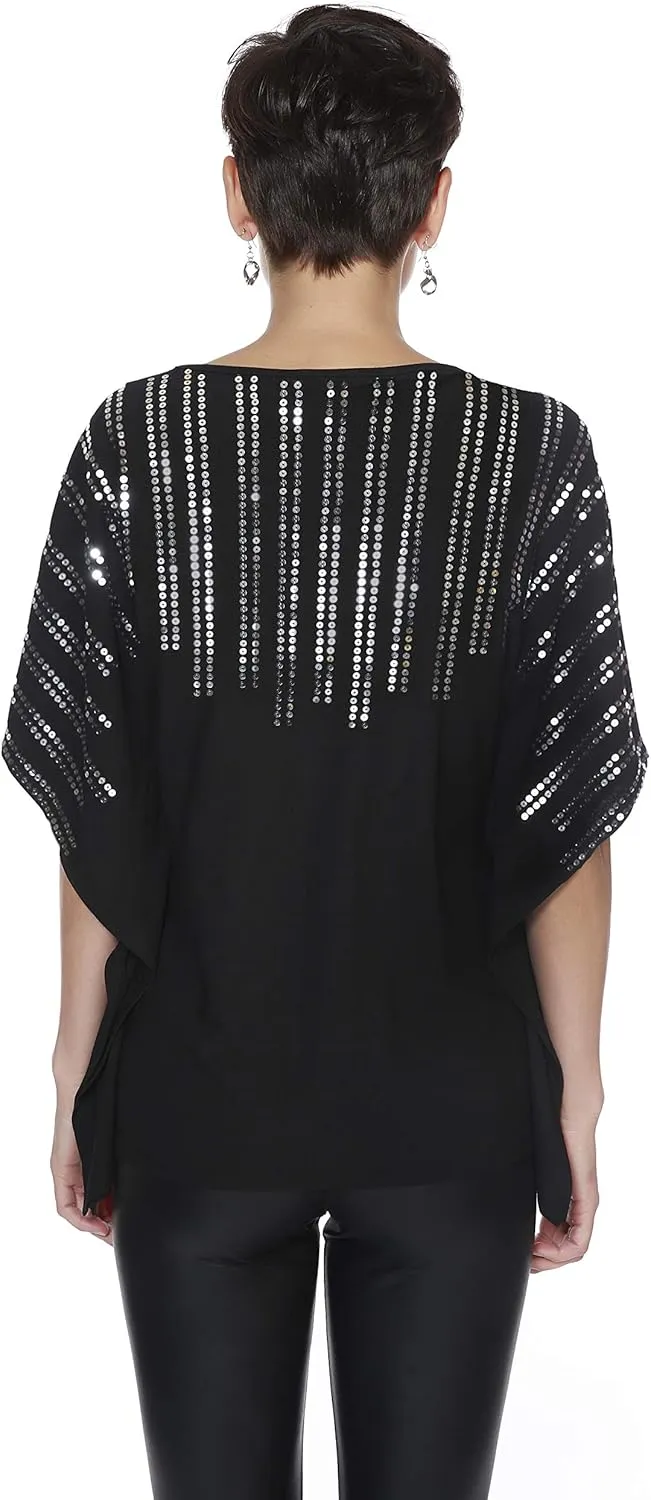 Womens Lightweight Sequin Top Sequin Poncho for Women Dressy Ladies Sparkly Tops