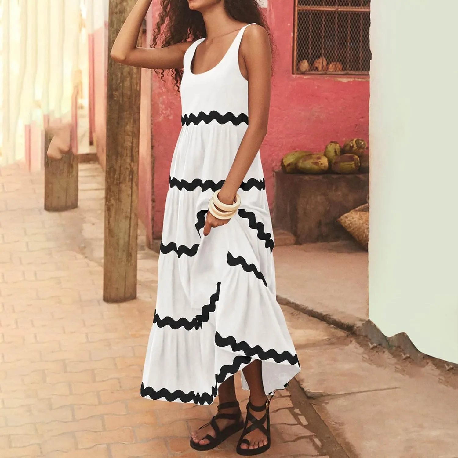 Womens Maxi Dresses 2024 Casual Sleeveless Stripe Summer Dresses Sexy Slip Dress Trendy Summer Beach Vacation Outfits