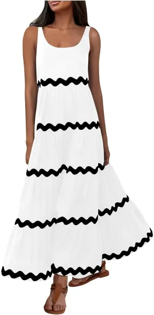 Womens Maxi Dresses 2024 Casual Sleeveless Stripe Summer Dresses Sexy Slip Dress Trendy Summer Beach Vacation Outfits