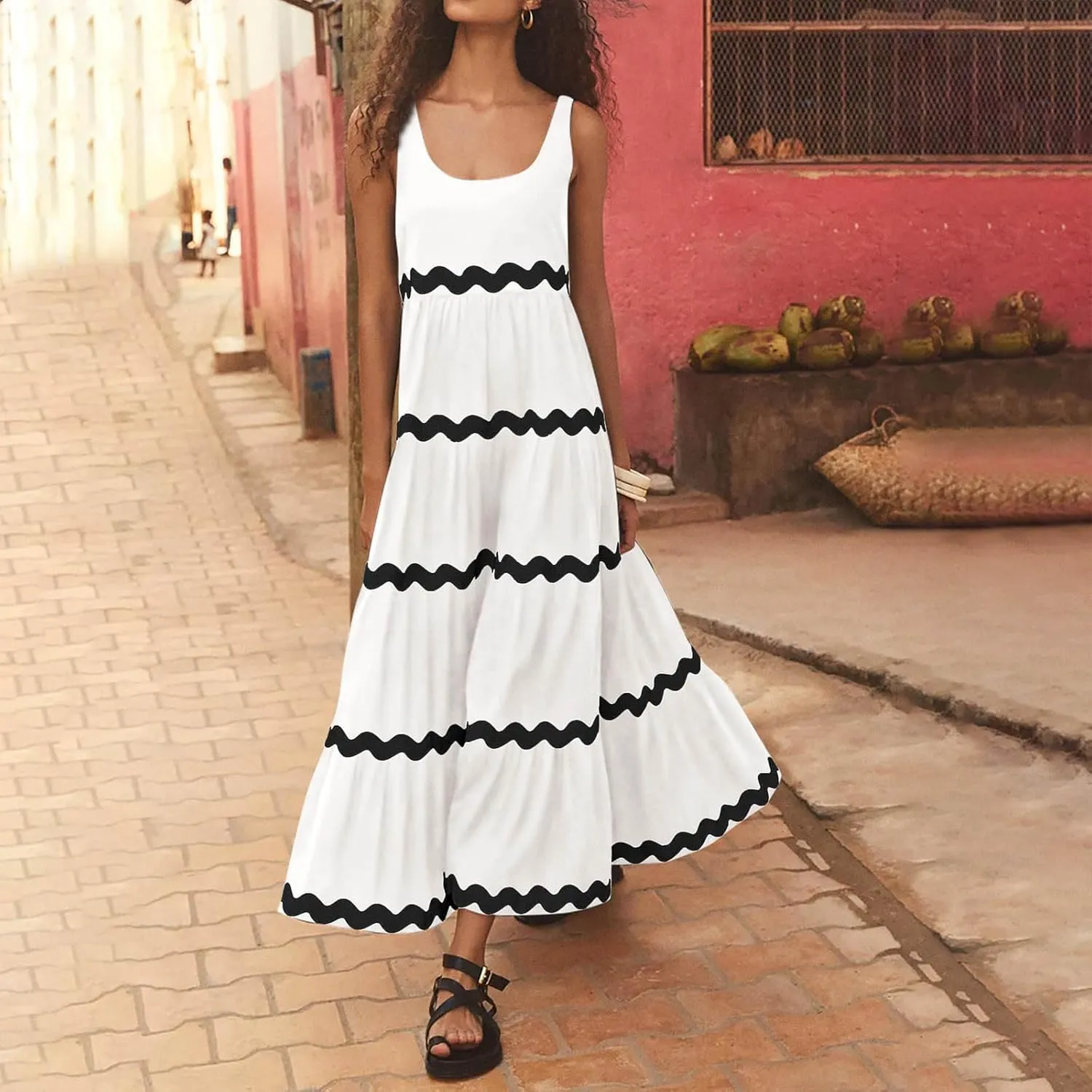 Womens Maxi Dresses 2024 Casual Sleeveless Stripe Summer Dresses Sexy Slip Dress Trendy Summer Beach Vacation Outfits
