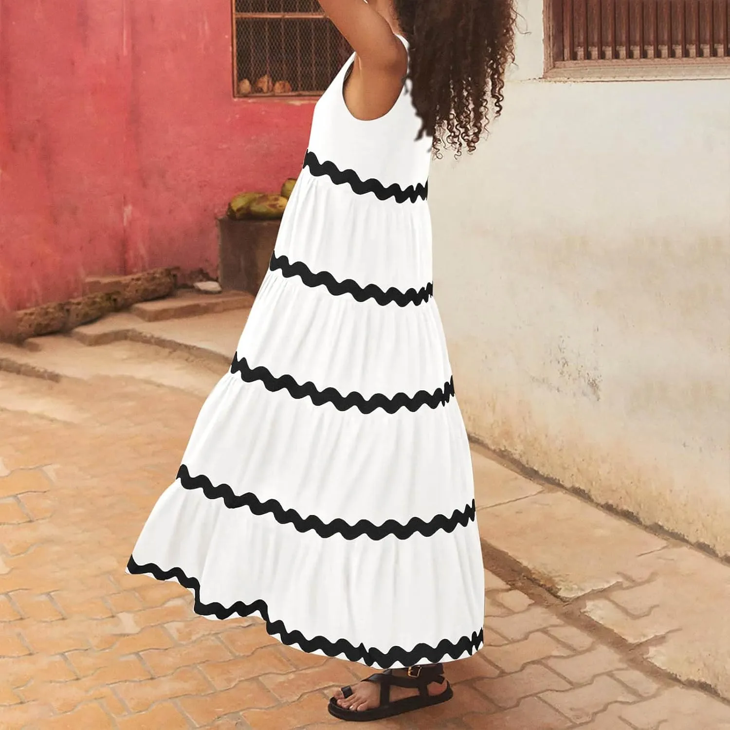 Womens Maxi Dresses 2024 Casual Sleeveless Stripe Summer Dresses Sexy Slip Dress Trendy Summer Beach Vacation Outfits