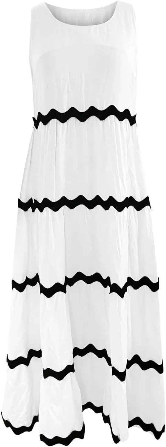 Womens Maxi Dresses 2024 Casual Sleeveless Stripe Summer Dresses Sexy Slip Dress Trendy Summer Beach Vacation Outfits