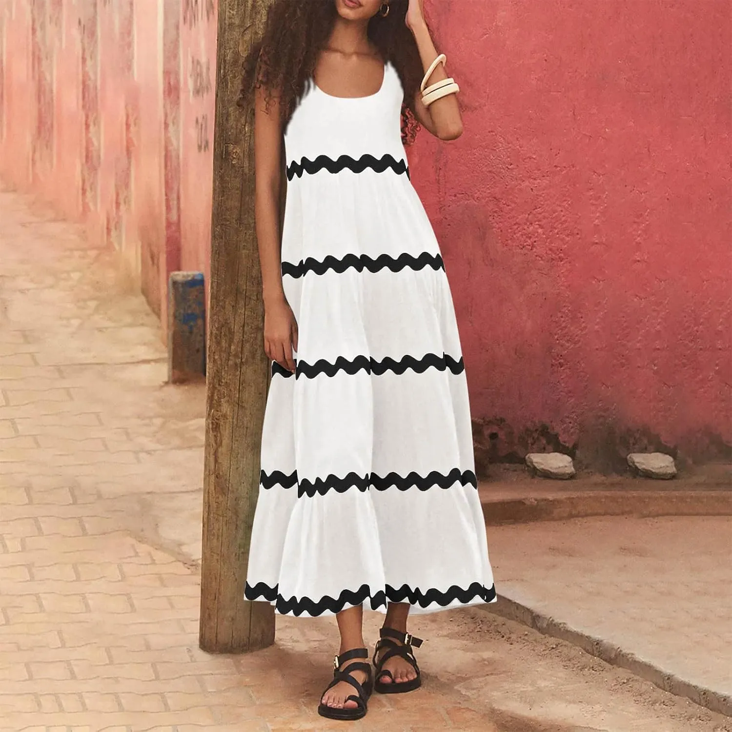 Womens Maxi Dresses 2024 Casual Sleeveless Stripe Summer Dresses Sexy Slip Dress Trendy Summer Beach Vacation Outfits