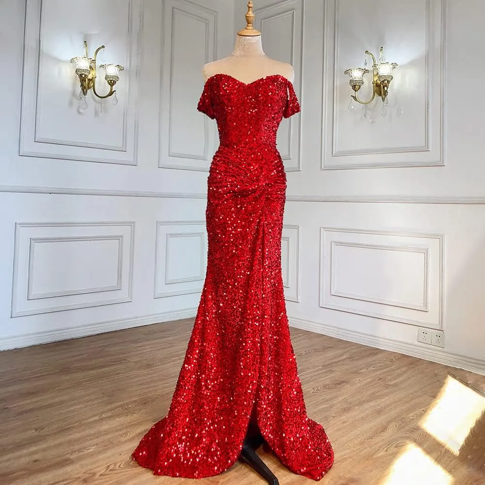 Women's Off Shoulder Mermaid Prom Dresses 2025 Long Sequin Formal Evening Gowns with Slit