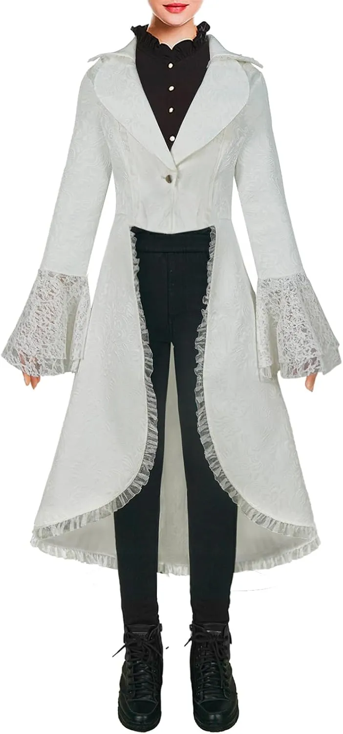 Women's Priate Steampunk Jacket Coat Vintage Renaissance Gothic Victorian Tailcoat