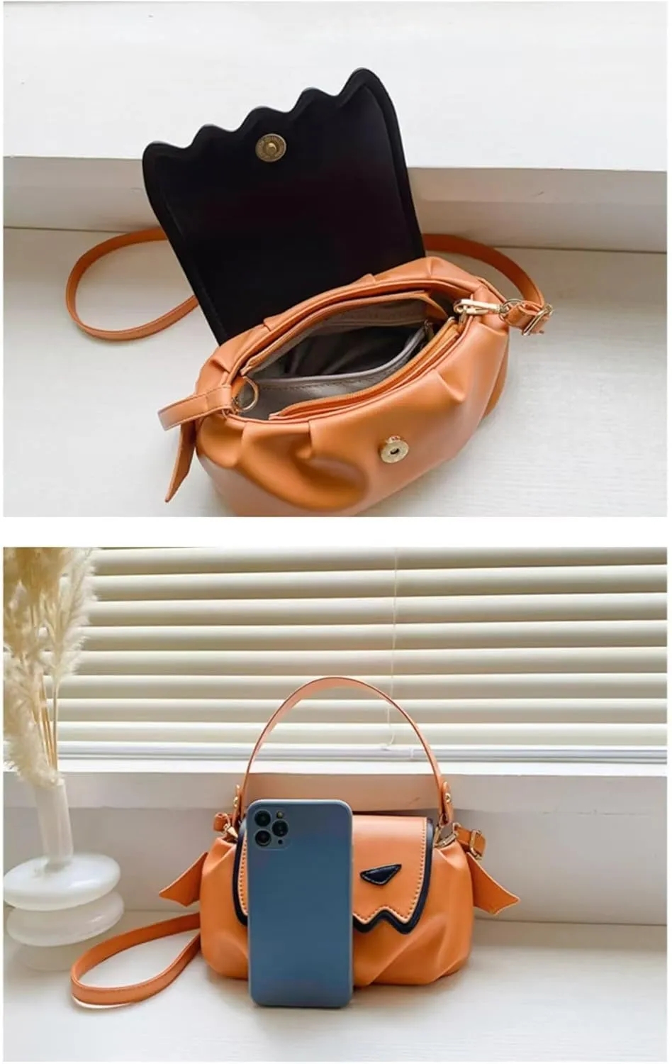 Womens Pumpkin Crossbody Bag Gothic Devil Wing Halloween Shoulder Bag Spooky Gift Candy Treat or Trick Bag (Orange)