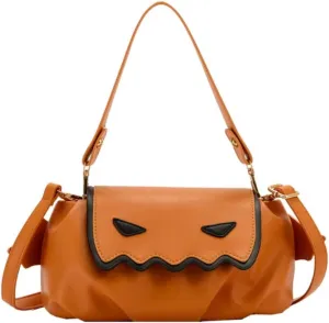 Womens Pumpkin Crossbody Bag Gothic Devil Wing Halloween Shoulder Bag Spooky Gift Candy Treat or Trick Bag (Orange)