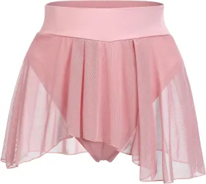 Women's Ruffle Dance Shorts Mesh Tulle Elastic Waist Asymmetrical Hem Rave Booty Bottoms Active Dancewear