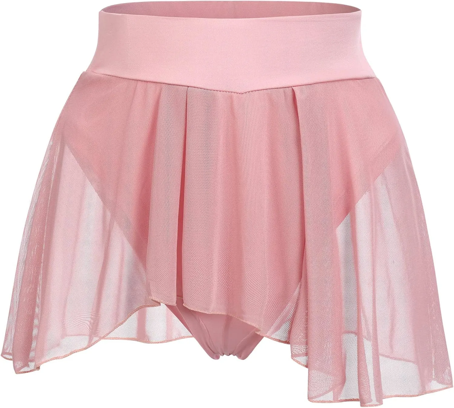 Women's Ruffle Dance Shorts Mesh Tulle Elastic Waist Asymmetrical Hem Rave Booty Bottoms Active Dancewear