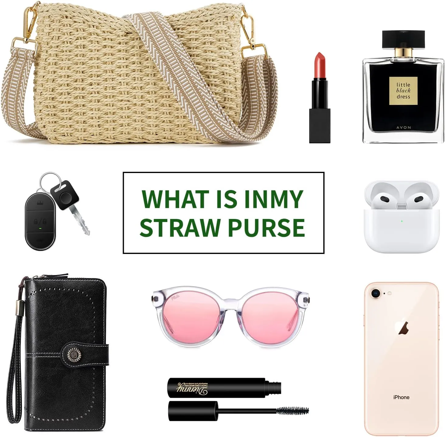Women's Summer Straw Braided Crossbody Bag with Tassel Chain,Shoulder Straps Woven Beach Handbag Handmade Wallet Purse