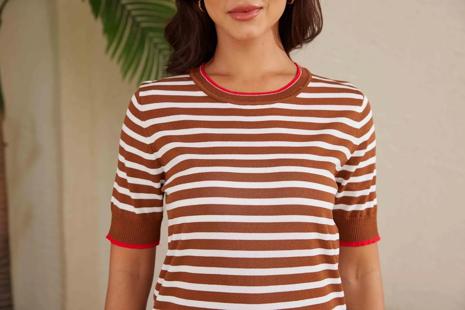 Womens Tops Summer Short Sleeve Shirts Striped Sweater Cute Casual Top Trendy Women Clothing Crewneck Knit Blouses