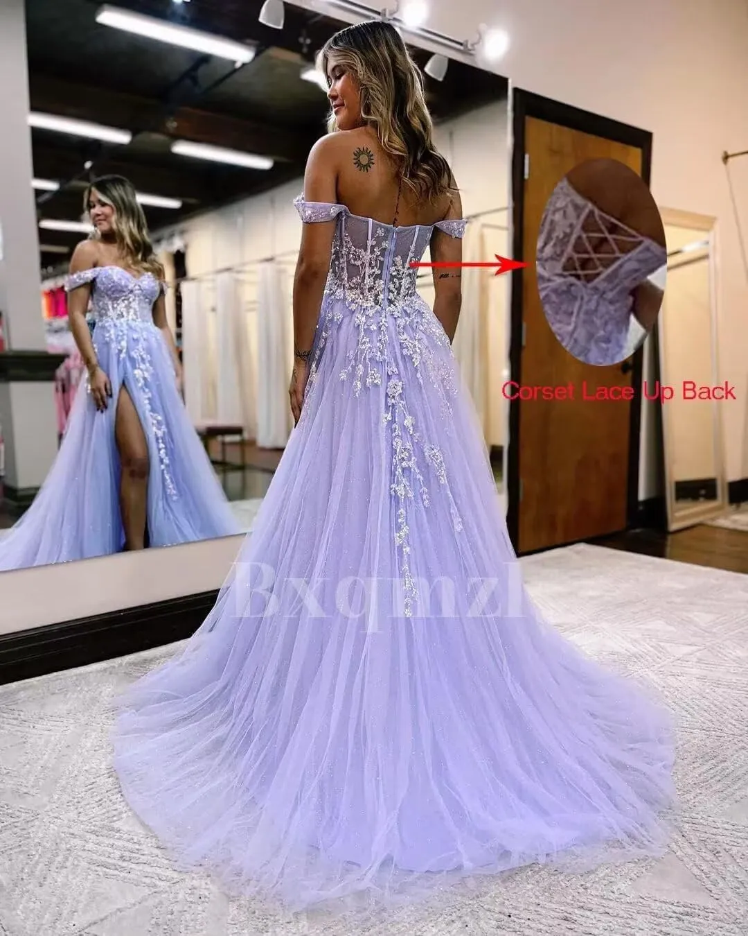 Women's Tulle Prom Dresses Lace Appliques Long Ball Gowns Strapless High Split Evening Dresses 2025