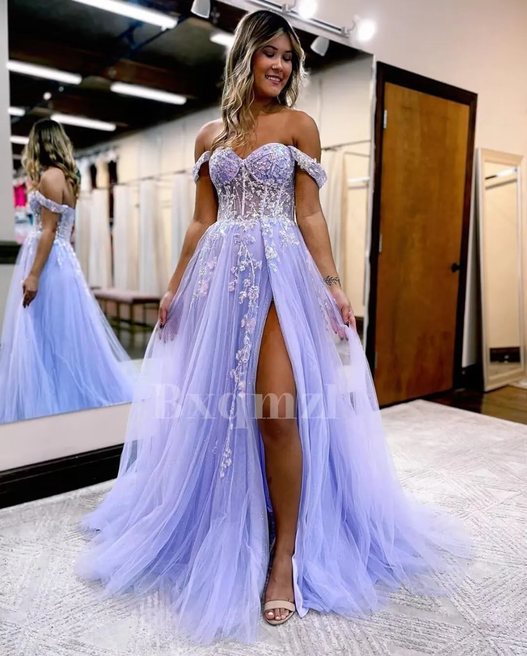 Women's Tulle Prom Dresses Lace Appliques Long Ball Gowns Strapless High Split Evening Dresses 2025
