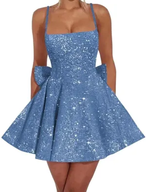 Women's Tulle Sequin Prom Dress A Line Short Cocktail Dress Mini Homecoming Dresses