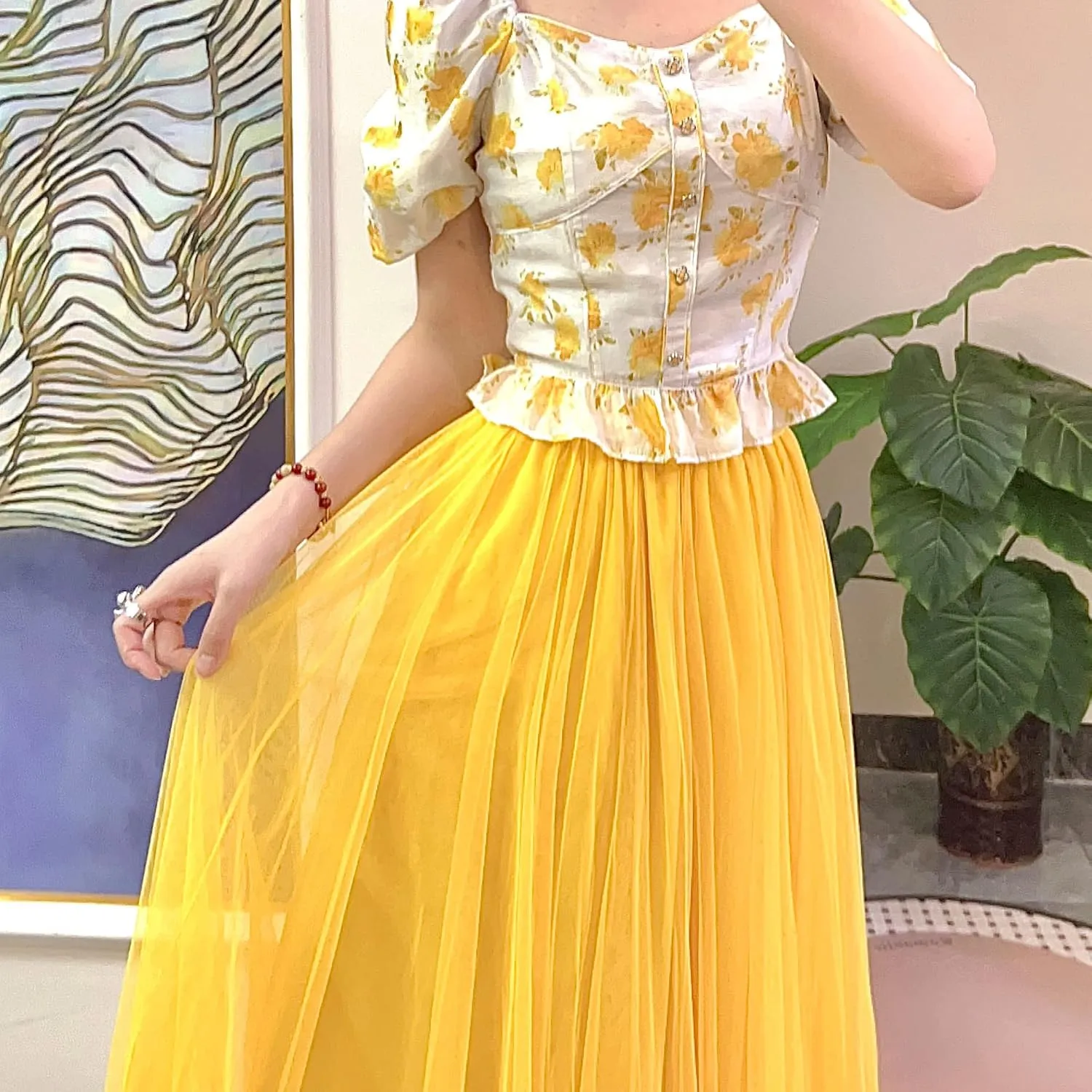 Women’s Tulle Skirts Midi Elastic High Waist Pleated Mesh Flowy A-Line Party Long Tutu Skirts…