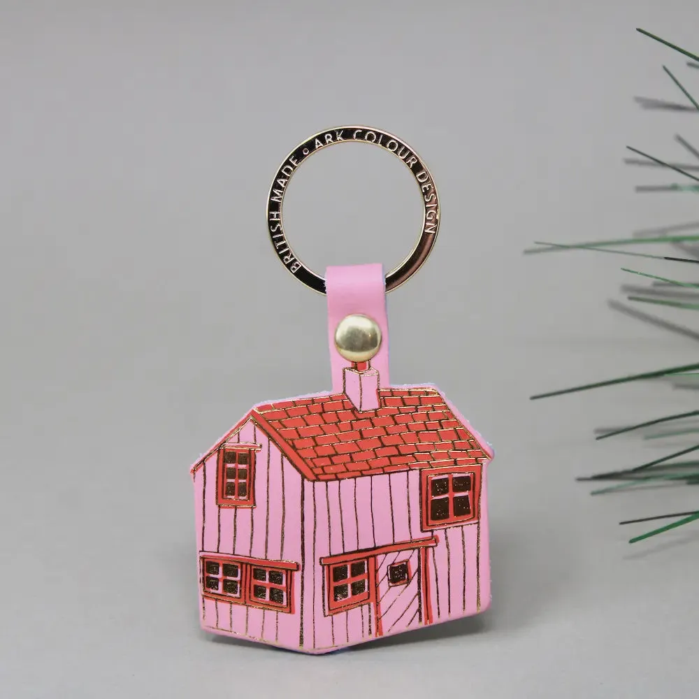Wood Cabin Leather Key Ring