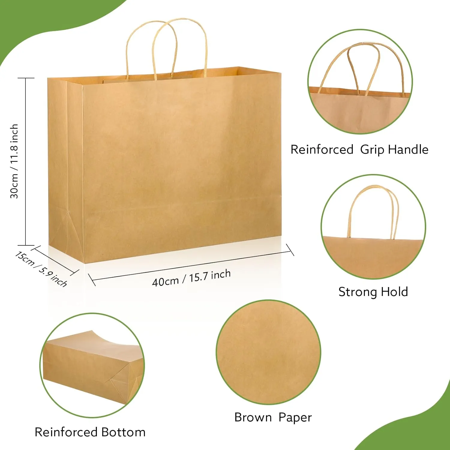 woric 120 PCS Brown Paper Bags with Handles 16 x 6 x 12 inch Large Gift Bag Bulk Shopping Bags for Grocery Small Business