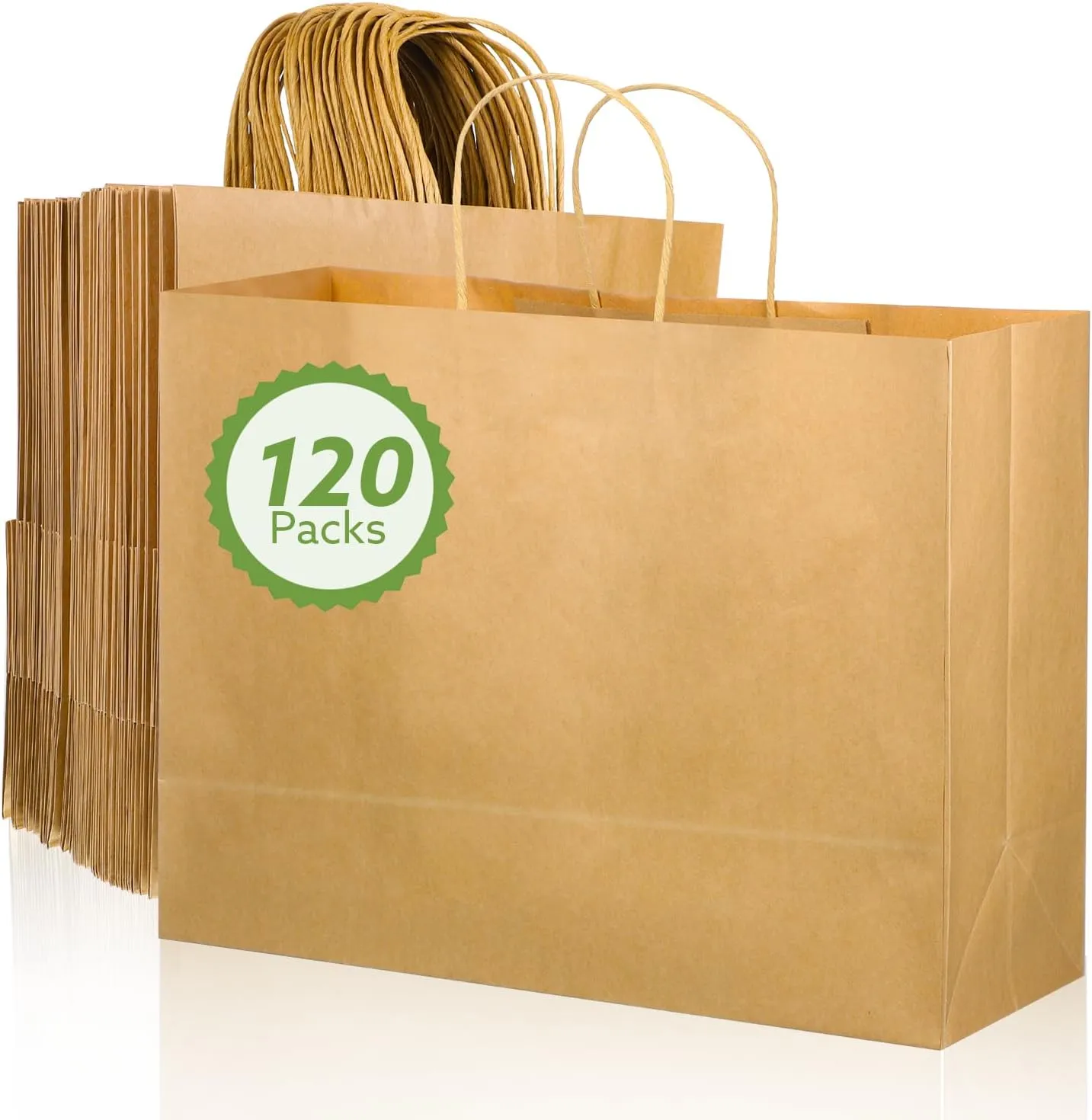 woric 120 PCS Brown Paper Bags with Handles 16 x 6 x 12 inch Large Gift Bag Bulk Shopping Bags for Grocery Small Business
