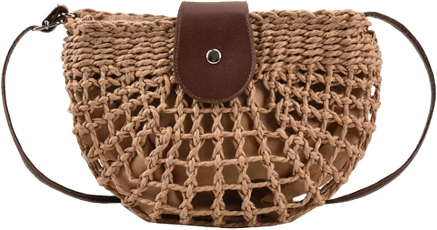 Woven Hollow-Out Crossbody Bag, Fashionable Women's Straw Crossbody Bag, Chic And Elegant Summer Beach Vacation Shoulder Bag