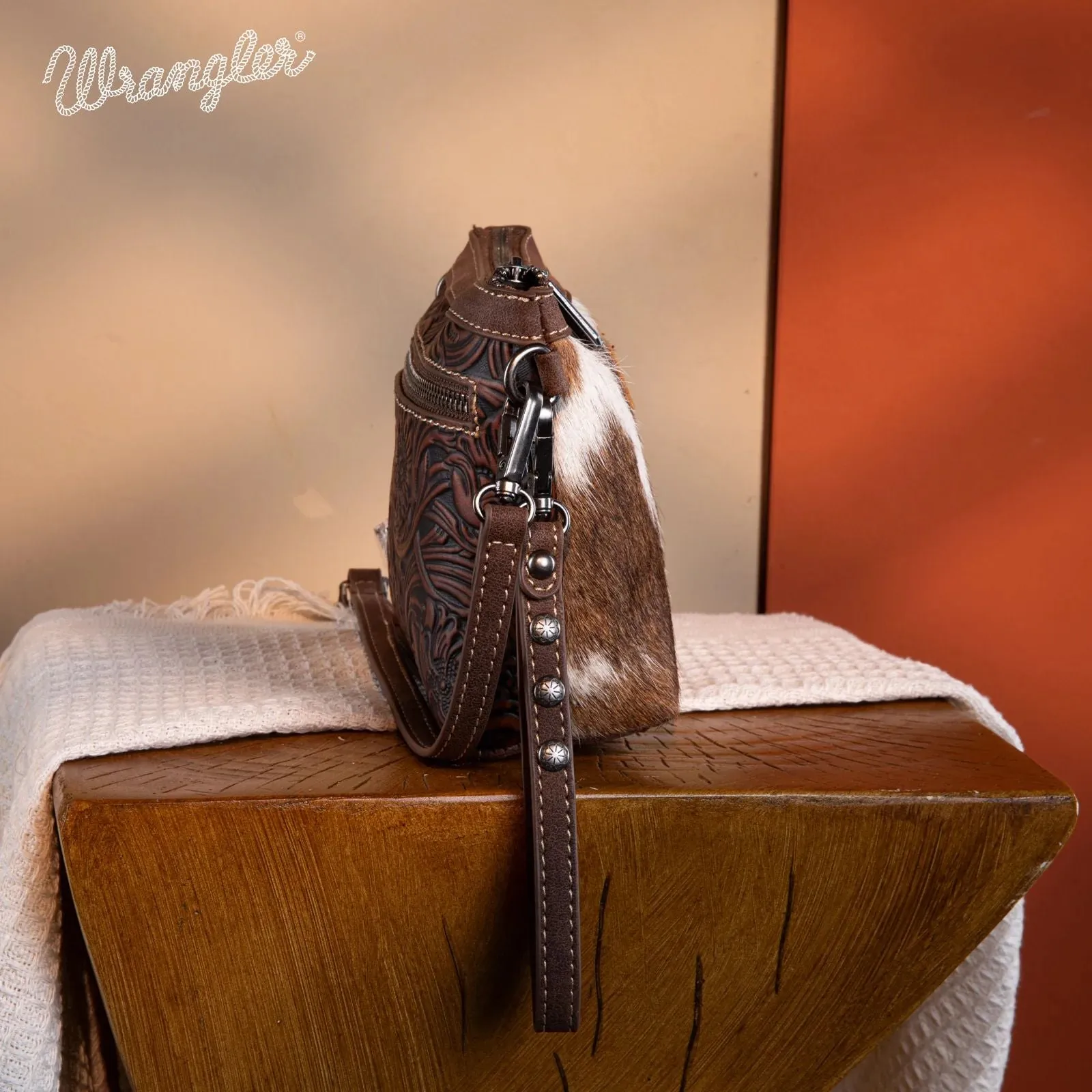 Wrangler Genuine Floral Tooled Hair-On Cowhide Crossbody