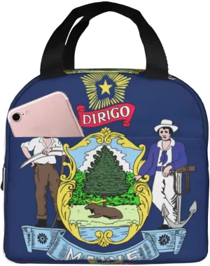 WURTON Maine State Flag Print Lunch Bag Lunch Box Tote Bag Keeps Food Hot/Cold For Hours Beach & Outdoor Travel