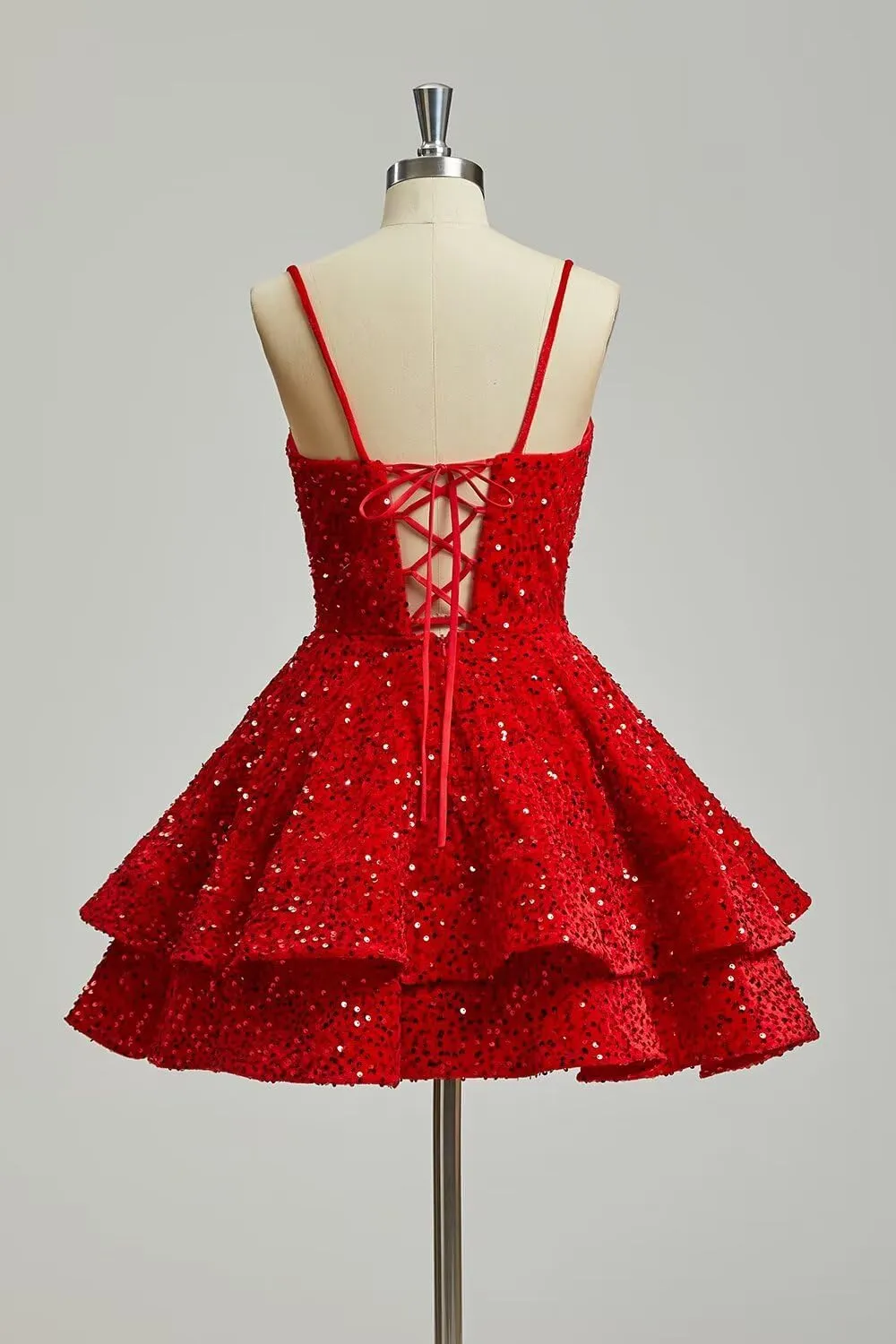 Xijun Sequin Homecoming Dresses Short Tiered Teens Sparkly HOCO Dress Backless Prom Party Cocktail Gowns