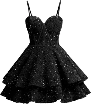 Xijun Sequin Homecoming Dresses Short Tiered Teens Sparkly HOCO Dress Backless Prom Party Cocktail Gowns