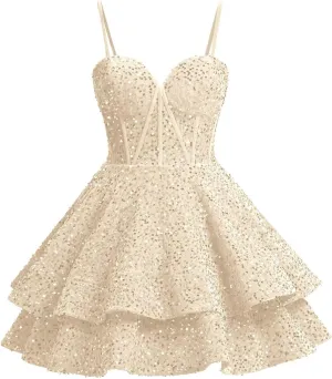 Xijun Sequin Homecoming Dresses Short Tiered Teens Sparkly HOCO Dress Backless Prom Party Cocktail Gowns