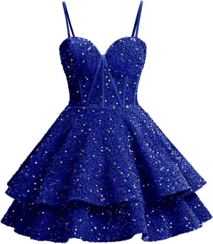 Xijun Sequin Homecoming Dresses Short Tiered Teens Sparkly HOCO Dress Backless Prom Party Cocktail Gowns