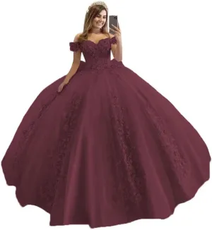 XYAYE Women's Off Shoulder Quinceanera Dresses 3D Flowers Puffy Ball Gown Lace Beaded Prom Dress for Sweet 15 16 XY069