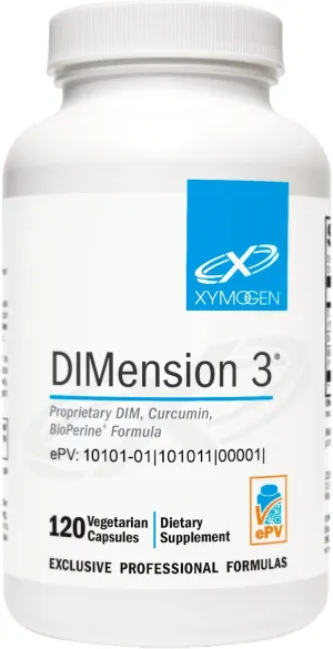 XYMOGEN Dimension 3 - Diindolylmethane DIM Supplement with Curcumin   BioPerine - Supports Healthy Estrogen Detox, Hormonal Balance for Women and Men - Menopause Relief   PMS Support (120 Capsules)