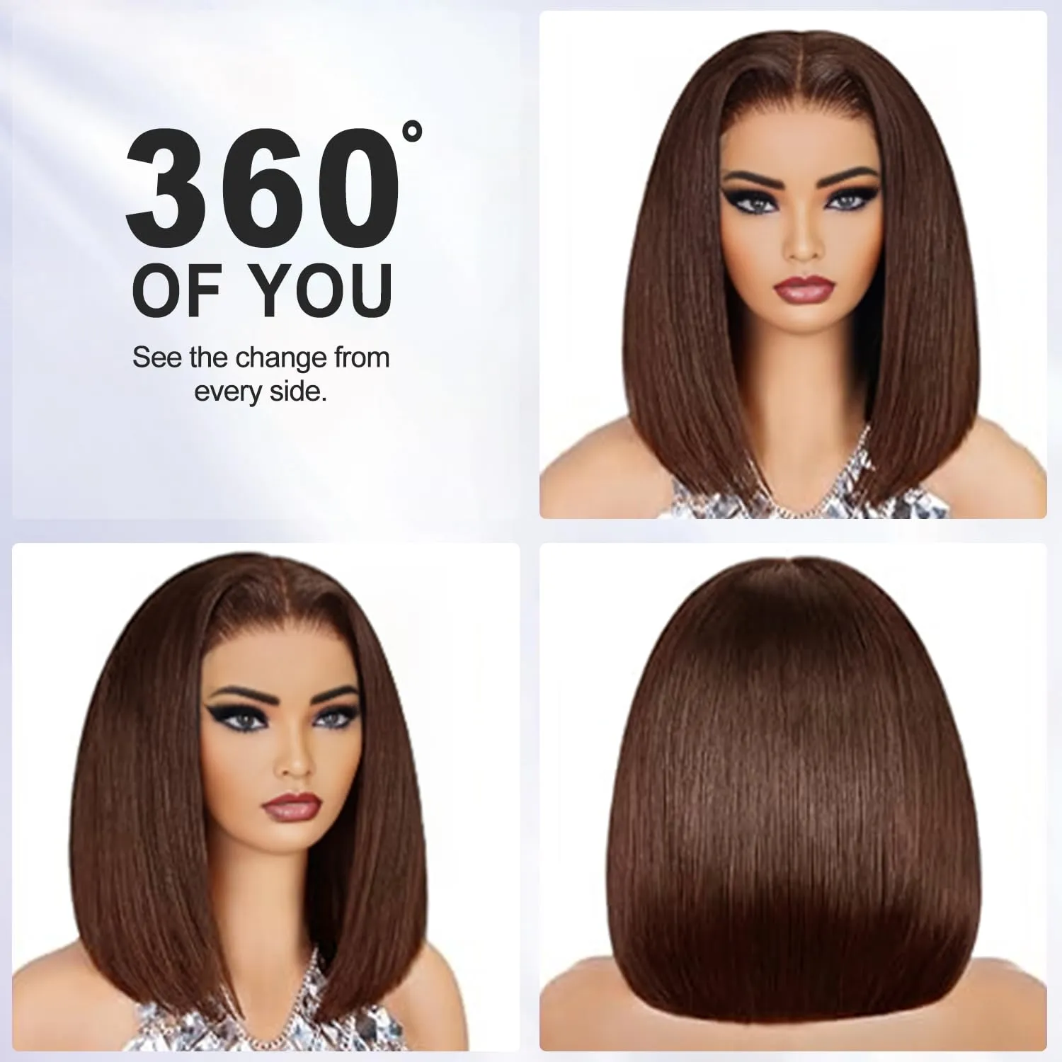 XZZ Chocolate Brown Wear and Go Glueless Wigs Human Hair Pre Plucked Pre Cut 12 Inch 7x5 Brown Bob Wig Human Hair Glueless HD Lace Closure Wig Short Bob Wig Bleached Knots 220% Density for Women