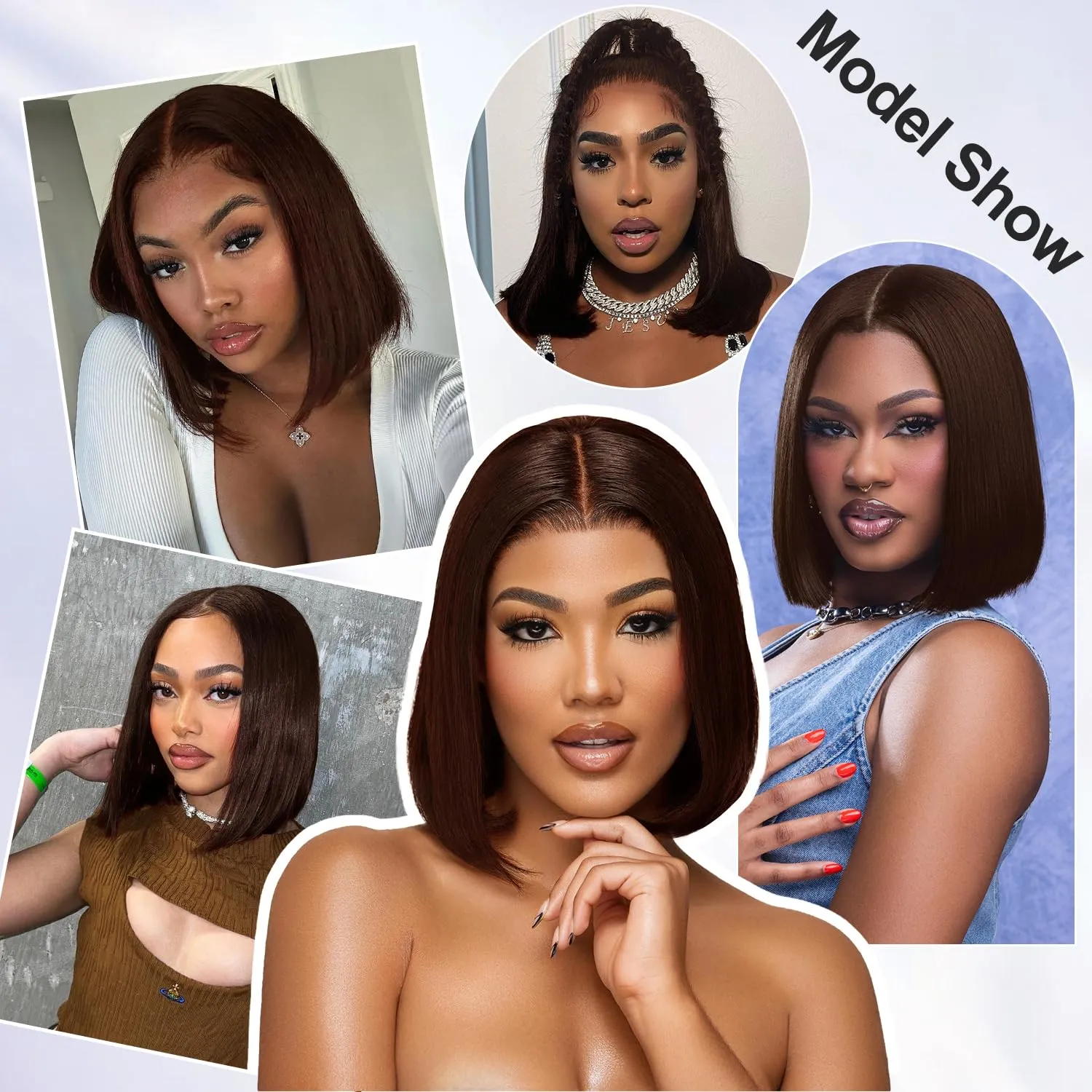 XZZ Chocolate Brown Wear and Go Glueless Wigs Human Hair Pre Plucked Pre Cut 12 Inch 7x5 Brown Bob Wig Human Hair Glueless HD Lace Closure Wig Short Bob Wig Bleached Knots 220% Density for Women