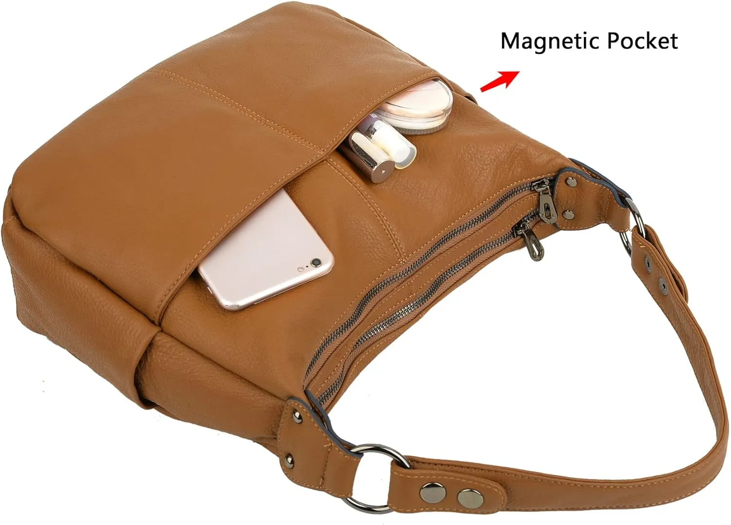 YALUXE Women's Genuine Leather Shoulder Bags Hobo Handbags Purses with Double Zipper Pockets and Crossbody Strap