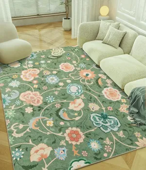 YIHOUSE Floral Living Room Rugs,Washable Rugs for Bedroom,5x7 Boho Green Area Rugs, Low Pile Vintage Rug for Kids Room Non Slip Flower Rug Dining Room Kitchen Office