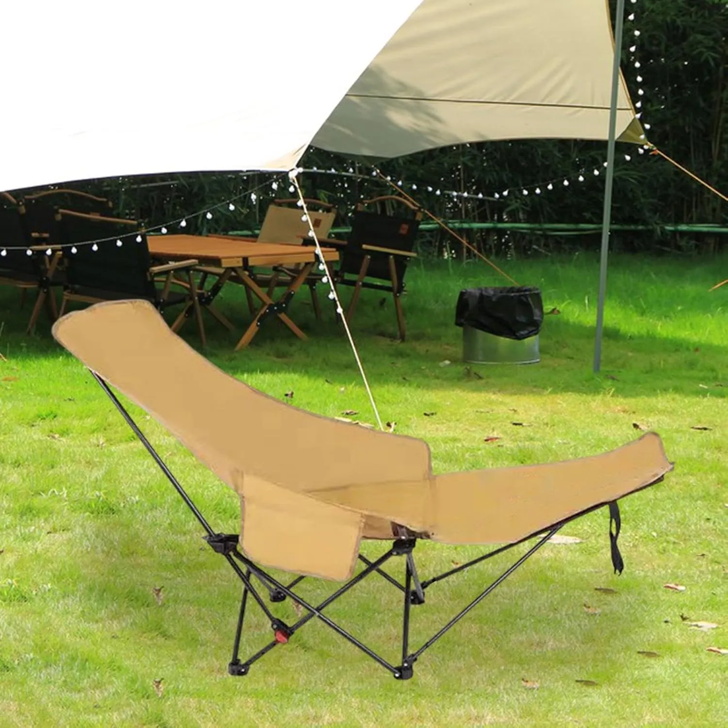 Yiju Folding Lounge Chair Recliner Stable Portable Heavy Duty Reclining Chair Lounger for Beach Garden Backpacking Travel Fishing, Khaki